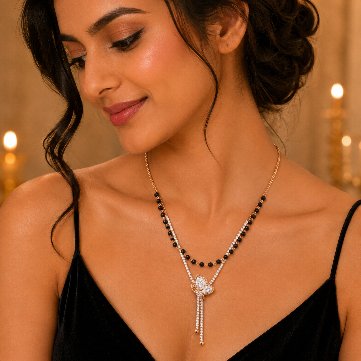 Crystal Floral Double-Layer Mangalsutra